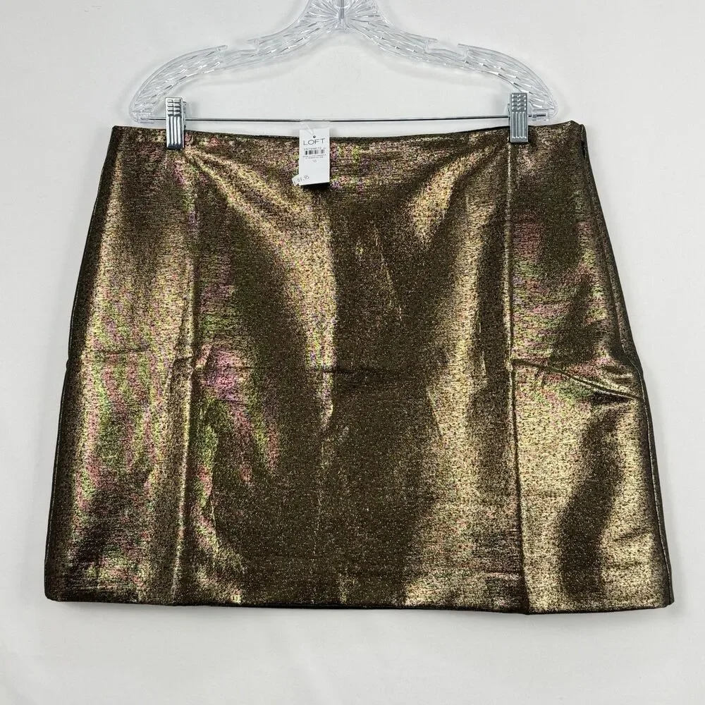 NWOT WOMENS ANN TAYLOR LOFT SIZE 16 BRONZE METALLIC SKIRT LINED